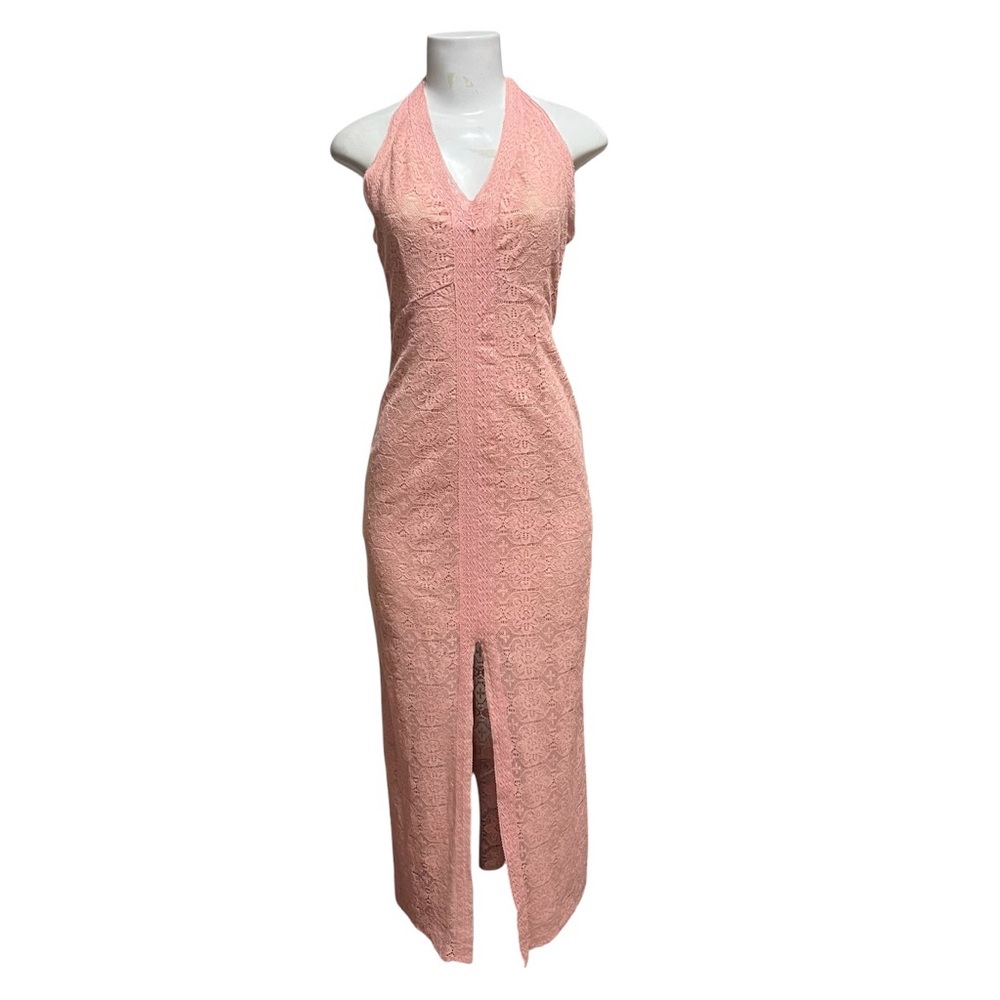 Guess Maxi Dress Pink Halter Lace Slit Coquette Spring Euro Summer Festival Boho